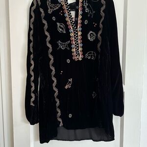 Johnny Was Black Velvet Embroidered Tunic